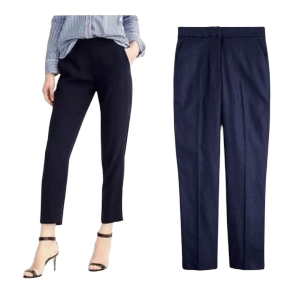 J Crew Easy Stretch Linen Blend Pants Navy Size 4 High Rise Career Capsule Ankle